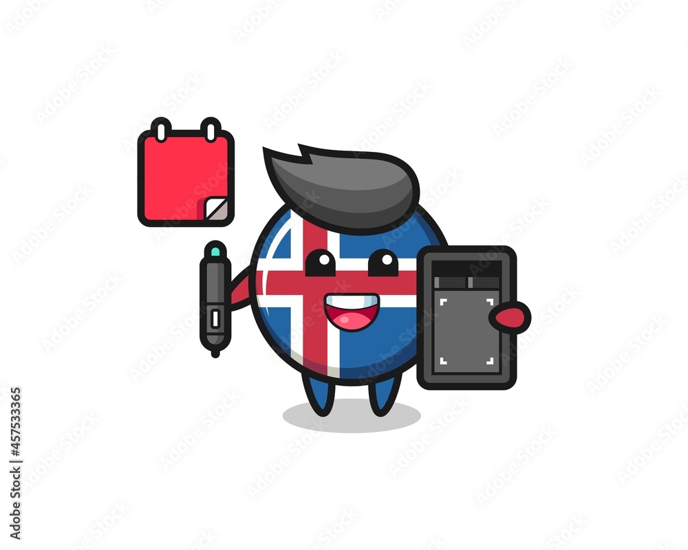 Fototapeta premium Illustration of iceland flag mascot as a graphic designer