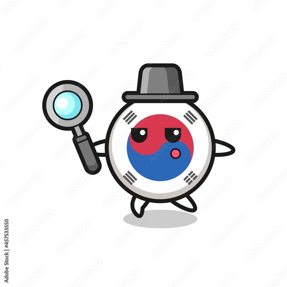south korea flag cartoon character searching with a magnifying glass south korea flag cartoon character searching with a magnifying glass