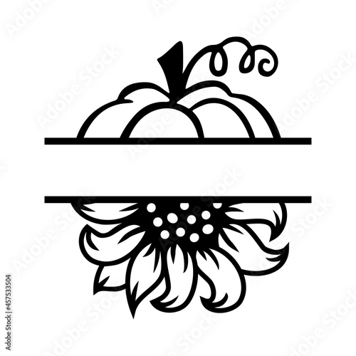 Monogram with pumpkin and sunflower on white background. Vector illustration set.