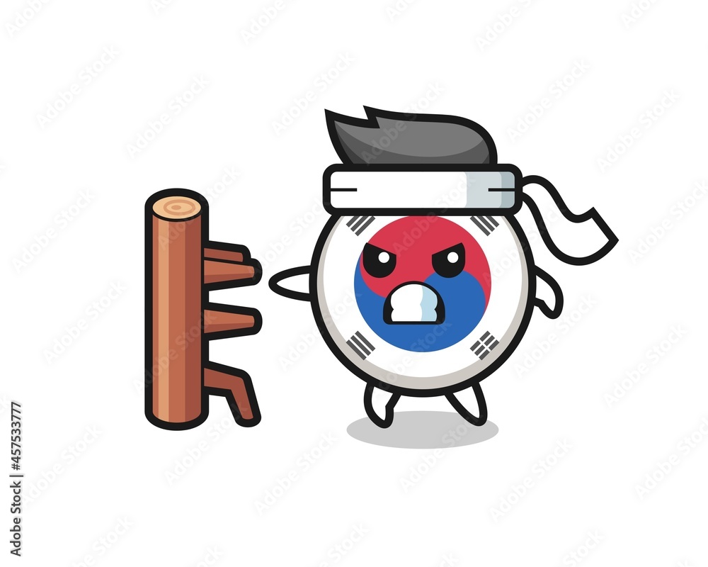 south korea flag cartoon illustration as a karate fighter