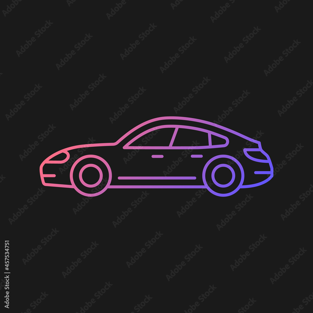 Sports sedan gradient vector icon for dark theme. Luxury passenger vehicle. Four-door sports automobile. Stylish car. Thin line color symbol. Modern style pictogram. Vector isolated outline drawing