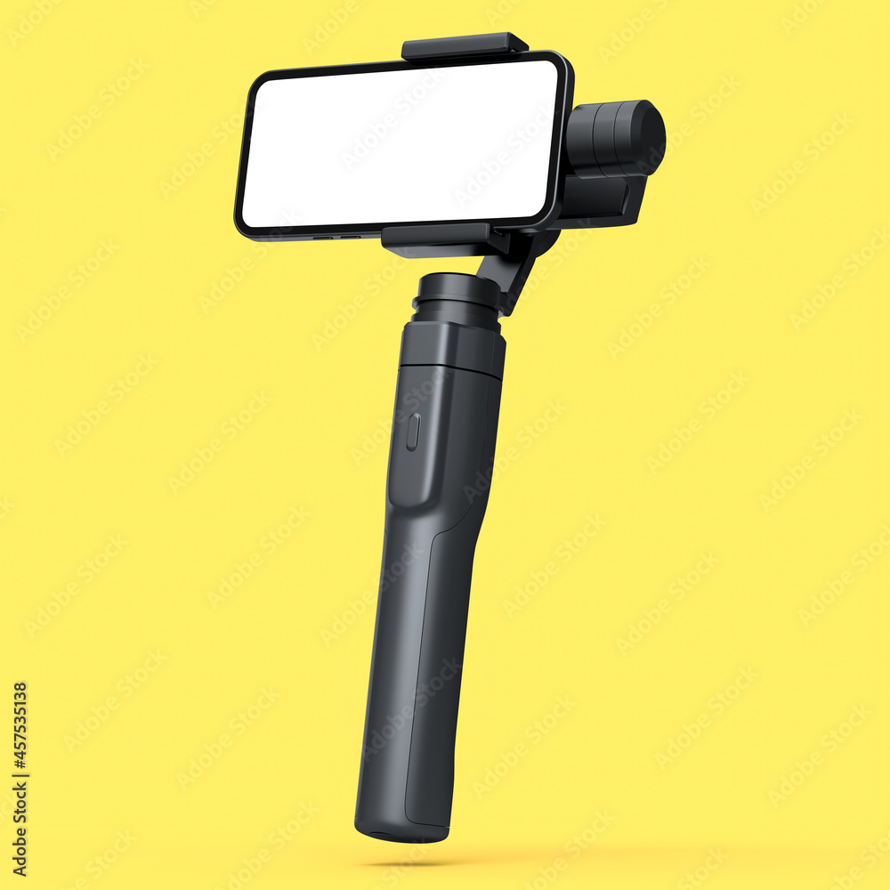 Realistic smartphone with blank white screen and steadicam isolated on yellow Realistic smartphone with blank white screen and steadicam isolated on yellow