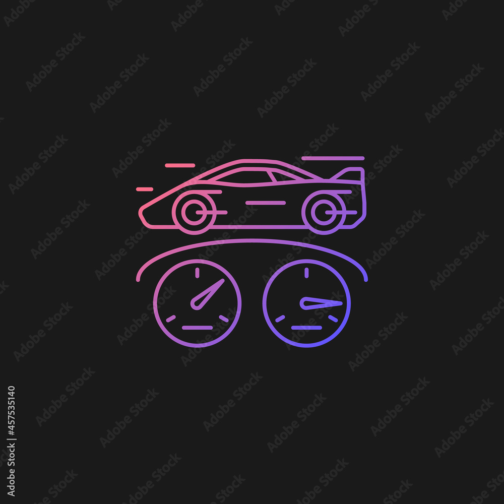 Top speed gradient vector icon for dark theme. Sports car racing. Detect vehicle speed. Professional automobile sport. Thin line color symbol. Modern style pictogram. Vector isolated outline drawing Top speed gradient vector icon for dark theme. Sports car racing. Detect vehicle speed. Professional automobile sport. Thin line color symbol. Modern style pictogram. Vector isolated outline drawing