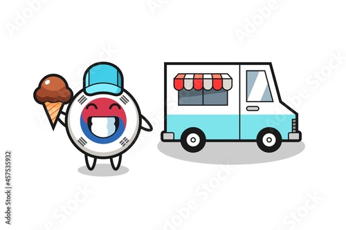 Mascot cartoon of south korea flag with ice cream truck