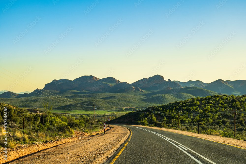 scenic route 62 through beautiful countrysides, rolling hills and meadows in western cape South Africa