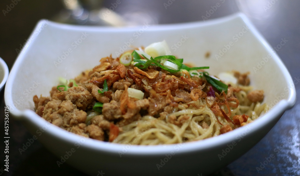 Indonesian chicken noodle or mie ayam. 