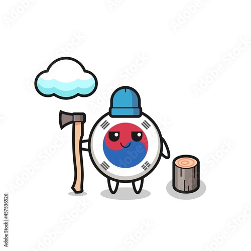 Character cartoon of south korea flag as a woodcutter
