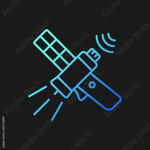 Communications satellite gradient vector icon for dark theme. Global telecommunications network connection. Thin line color symbol. Modern style pictogram. Vector isolated outline drawing