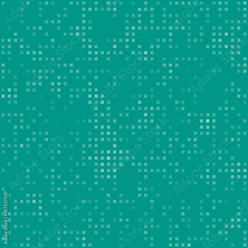 Abstract seamless geometric pattern. Mosaic background of white squares. Evenly spaced small shapes of different color. Vector illustration on teal background