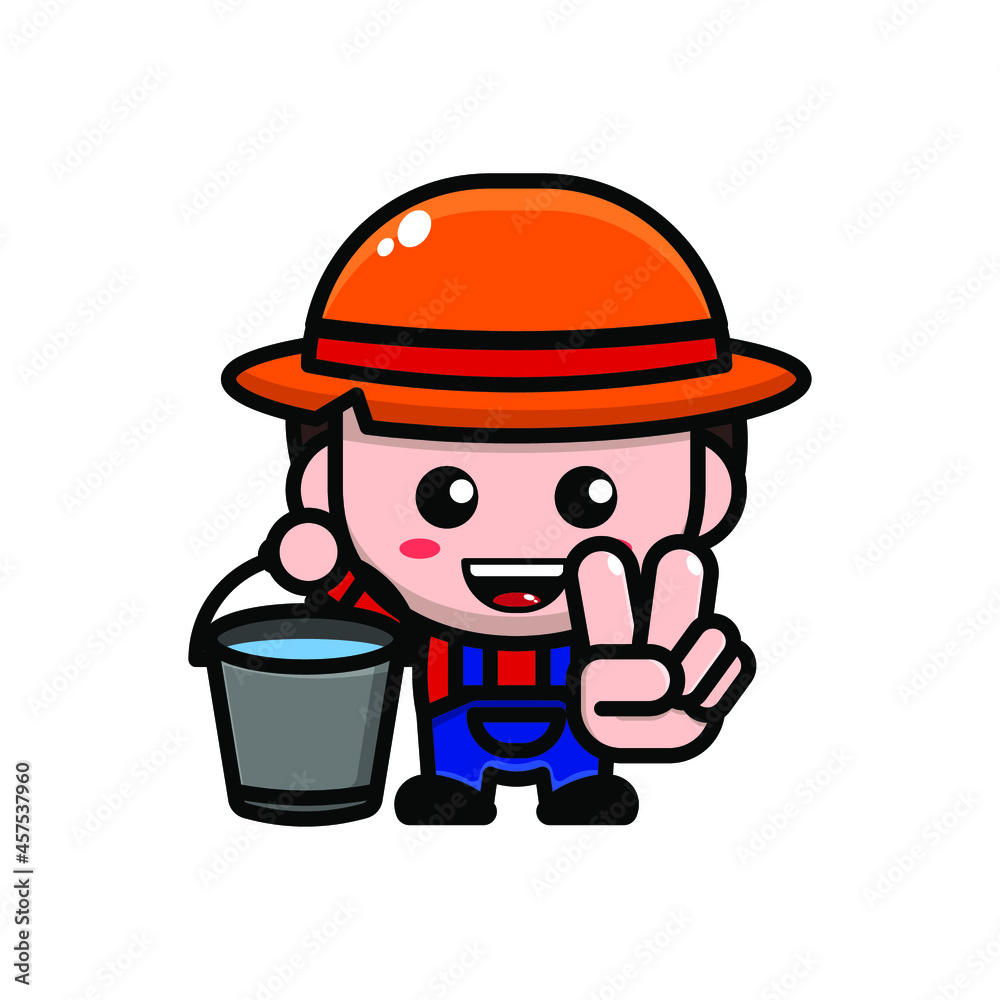 Fototapeta premium cute farmer cartoon character illustration vector graphic