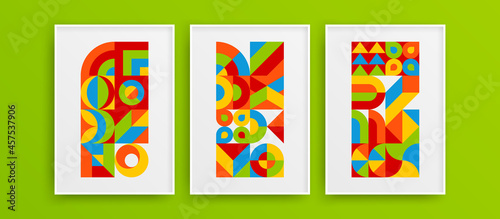 Creative modern wall decor template collection. Minimalistic bright bauhaus geometric design vector artwork set.