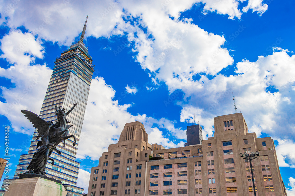 Fototapeta premium Torre Latinoamericana skyscraper high building in downtown Mexico City.