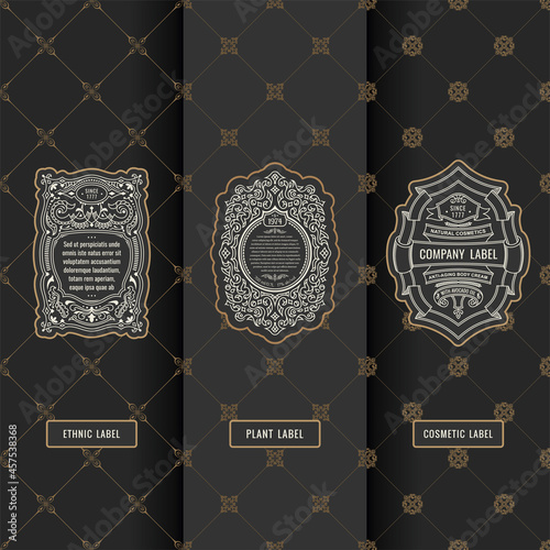 Set vintage frames for labels. Gold stickers bottle beer