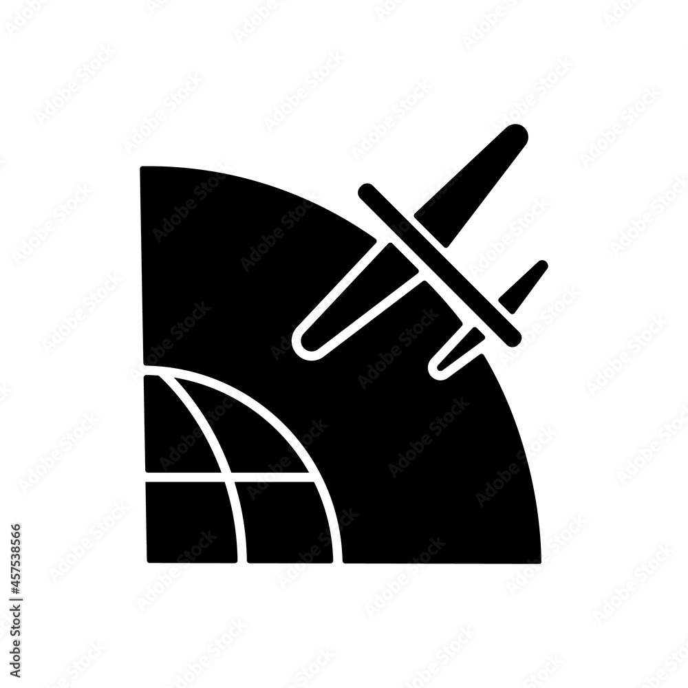 Drone Satellite black glyph icon. Rotation of drone satelite in geostationary orbit. Modern technologies development. Silhouette symbol on white space. Vector isolated illustration Drone Satellite black glyph icon. Rotation of drone satelite in geostationary orbit. Modern technologies development. Silhouette symbol on white space. Vector isolated illustration