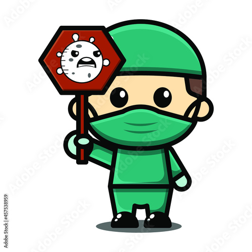 cute doctor fighting the virus illustration vector graphic