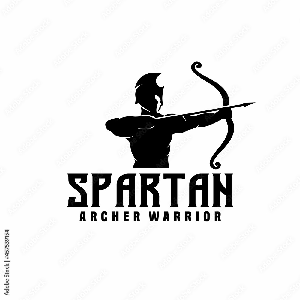 Spartan with Bow Arrow, Muscular Myth Greek Archer Warrior Silhouette Logo design Spartan with Bow Arrow, Muscular Myth Greek Archer Warrior Silhouette Logo design