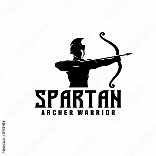 Spartan with Bow Arrow, Muscular Myth Greek Archer Warrior Silhouette Logo design