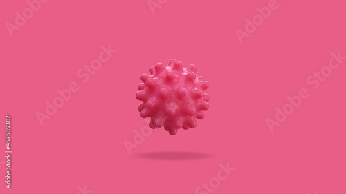 3D loop animation, stylized pink color virus on a pink background with shadow