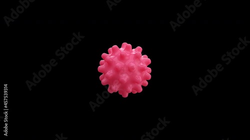 3D loop animation, stylized pink color virus on a black background 