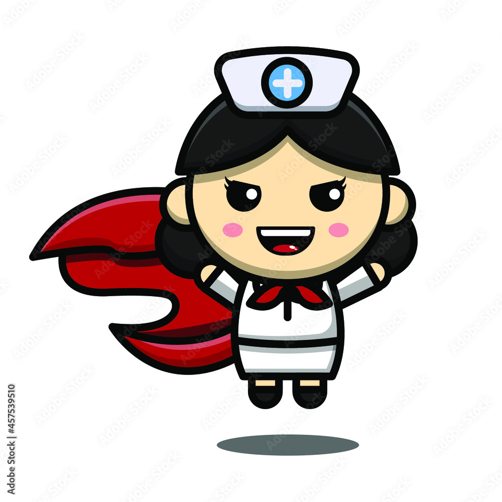cute nurse cartoon character illustration vector graphic