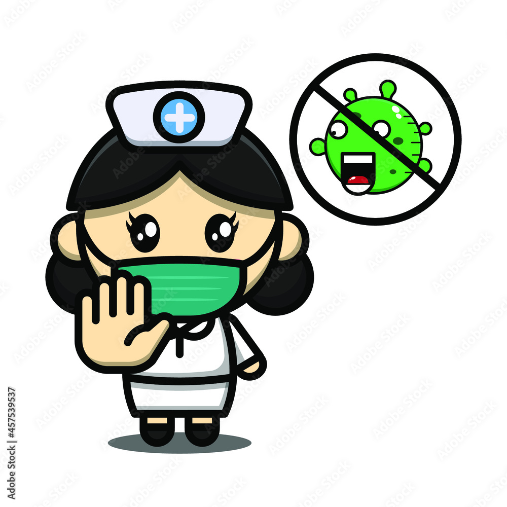 cute nurse cartoon character illustration vector graphic