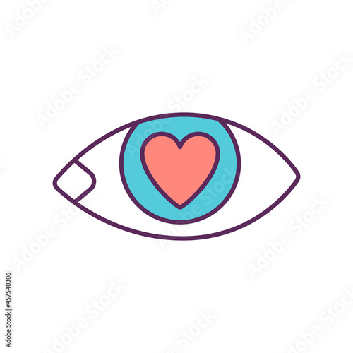 Love at first sight RGB color icon. First impression. See attractive and alluring things. Buying things to impress people. Consumerism. Isolated vector illustration. Simple filled line drawing