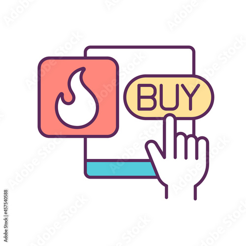 Hot offer RGB color icon. Special proposal. Marketing and promotion. Online purchase. Impulsive and spontaneous buying. Consumerism. Isolated vector illustration. Simple filled line drawing