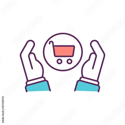 Responsible shopping RGB color icon. Conscious consumption and buying. Consumerism. Spend money wisely. Sustainable production. Isolated vector illustration. Simple filled line drawing
