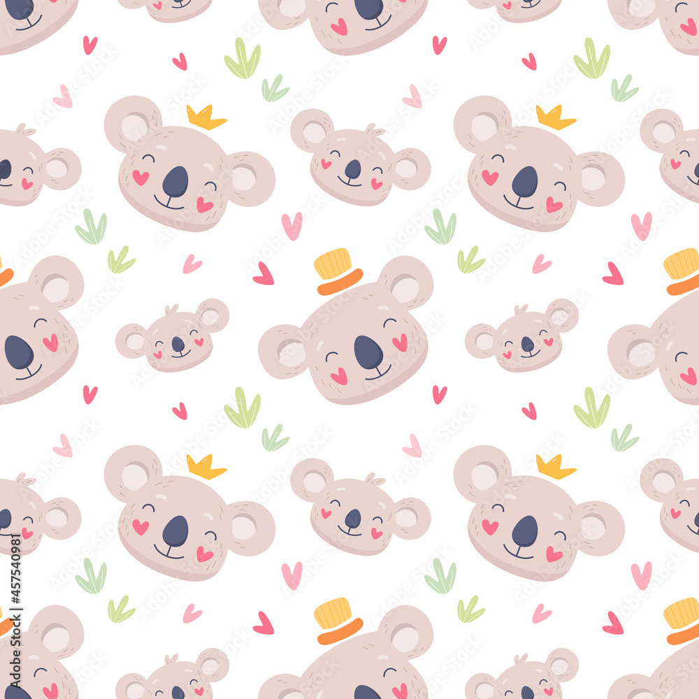 Cute family of koalas seamless pattern. Vector children illustration for print, textiles, wrapping, baby fabric, wallpaper. Cute family of koalas seamless pattern. Vector children illustration for print, textiles, wrapping, baby fabric, wallpaper.