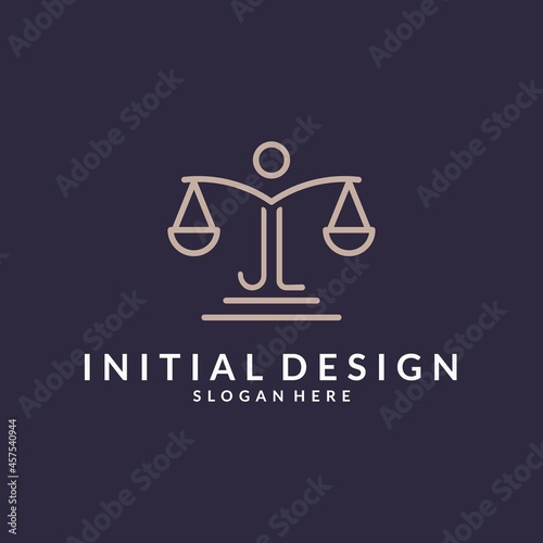 JL initials combined with the scales of justice icon, design inspiration for law firms in a modern and luxurious style