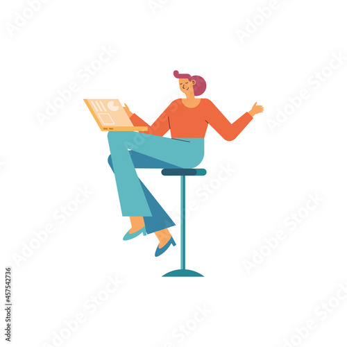 woman with laptop seeing analytics