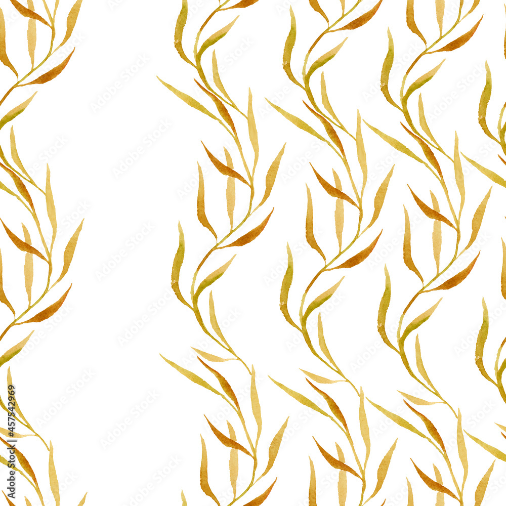 Abstract floral background with golden branches on white background Abstract floral background with golden branches on white background