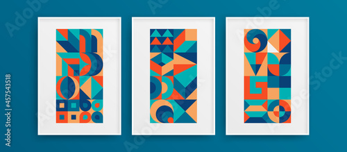 Trendy vivid wall art illustration composition. Clean amazing geometric shapes vector design layout bundle.