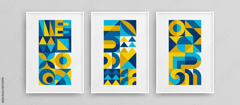 Fresh bright flat shapes design vector layout collection. Multicolored isolated home art concept set.