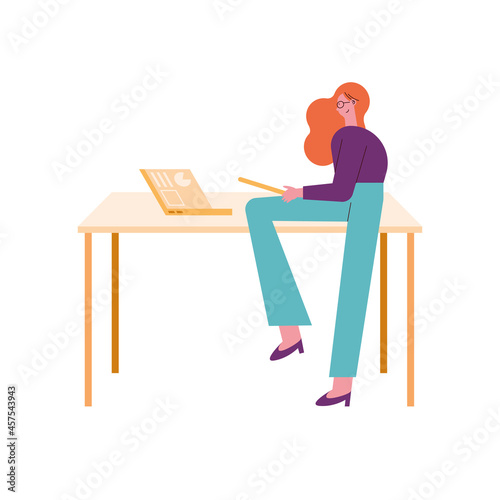 woman with laptop seeing analytics