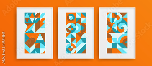 Colorful amazing geometric shapes vector design template composition. Trendy unique mural art artwork collection.