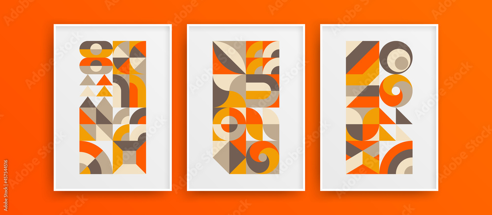 Simple creative mural art illustration bundle. Bright multicolored geometric shapes design vector layout composition. Simple creative mural art illustration bundle. Bright multicolored geometric shapes design vector layout composition.