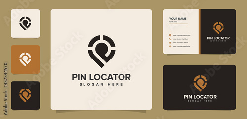 modern pin location logo good for map logo with business card template design