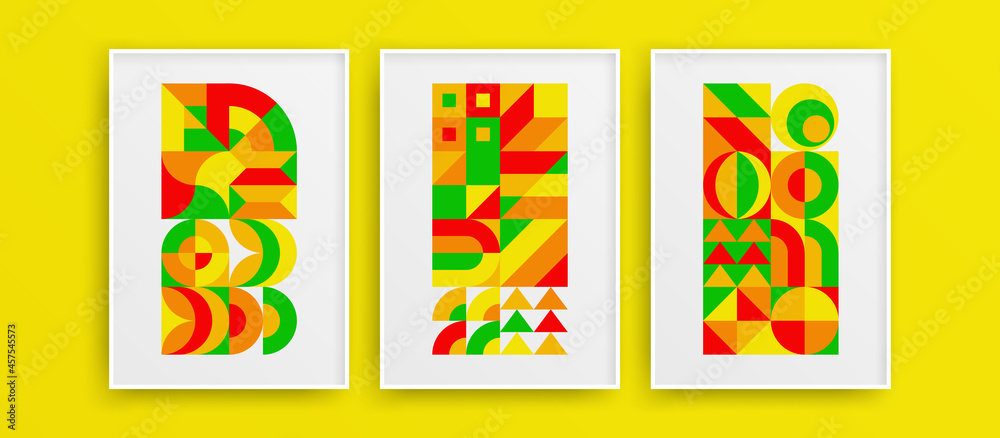 Fototapeta premium Abstract creative flat shapes vector design illustration set. Unique colorful wall art concept collection.