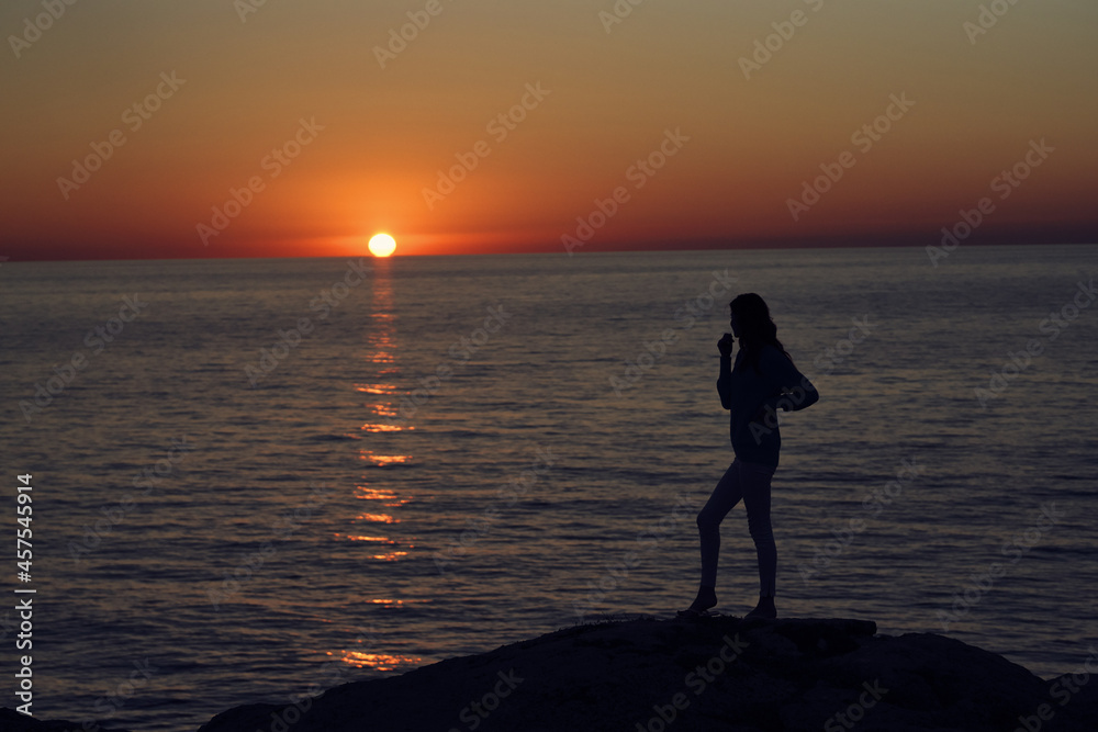 woman photographer outdoors sunset fresh air landscape woman photographer outdoors sunset fresh air landscape