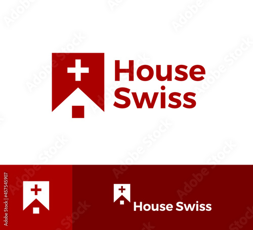 House Logo Design. Home Swiss Logo Identity Switzerland House icon Set for Branding, Business, Hotel, Homestay, Travel and Medicine