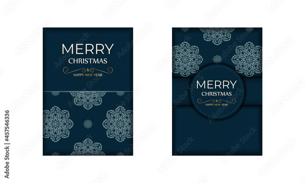 Brochure merry christmas dark blue color with abstract blue ornament