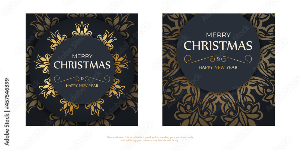 Fototapeta premium Brochure merry christmas dark blue color with abstract gold ornament