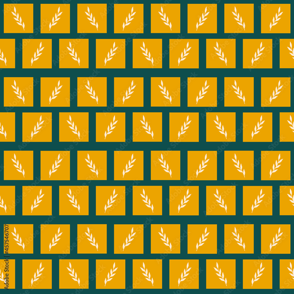 Illustration with yellow squares and white leaves. Geometric vector pattern in patchwork style. For packaging, illustrations, covers, fabrics and prints. Illustration with yellow squares and white leaves. Geometric vector pattern in patchwork style. For packaging, illustrations, covers, fabrics and prints.