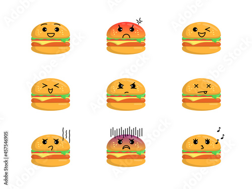 Cute burger illustration set with various expressions