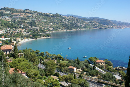 Seascape panorama from the hills of Ventimiglia, Liguria (Italy)