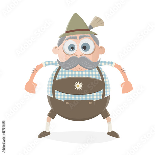 funny cartoon illustration of a bavarian man with mustache and hat