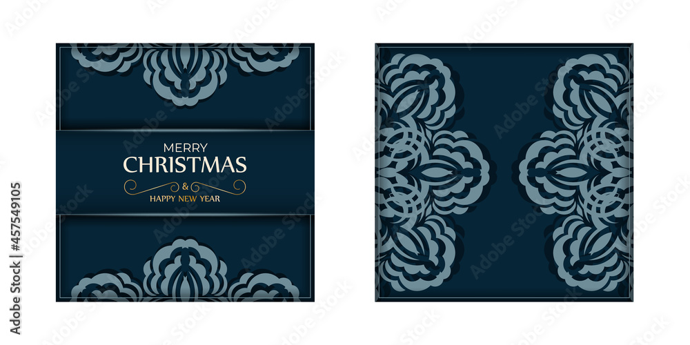 Dark blue happy new year brochure with luxury blue pattern