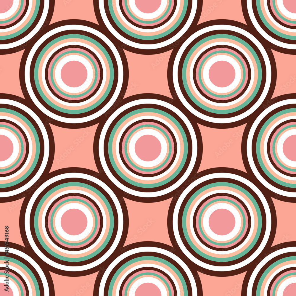 Fototapeta premium seamless pattern coral large striped pink, mint, chocolate circles