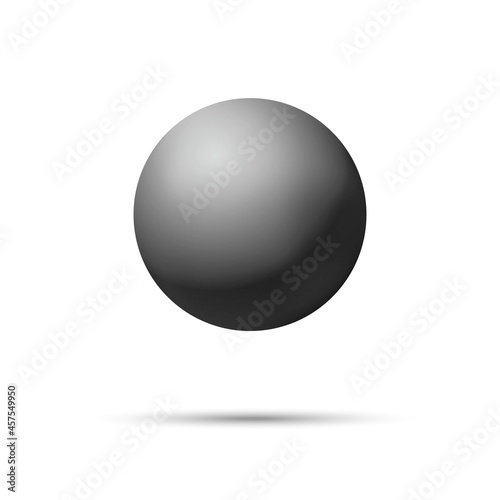 Glass black ball or precious pearl. Glossy realistic ball, 3D abstract vector illustration highlighted on a white background. Big metal bubble with shadow